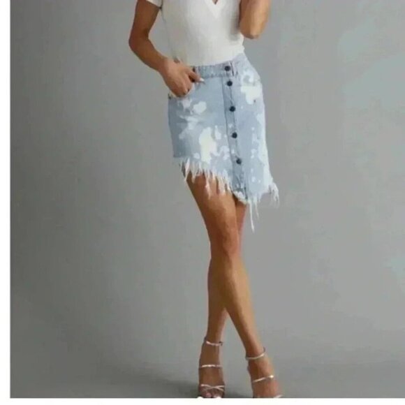 NWT RETROFETE   maeve denim skirt medium asymmetric distressed boho - Picture 2 of 9